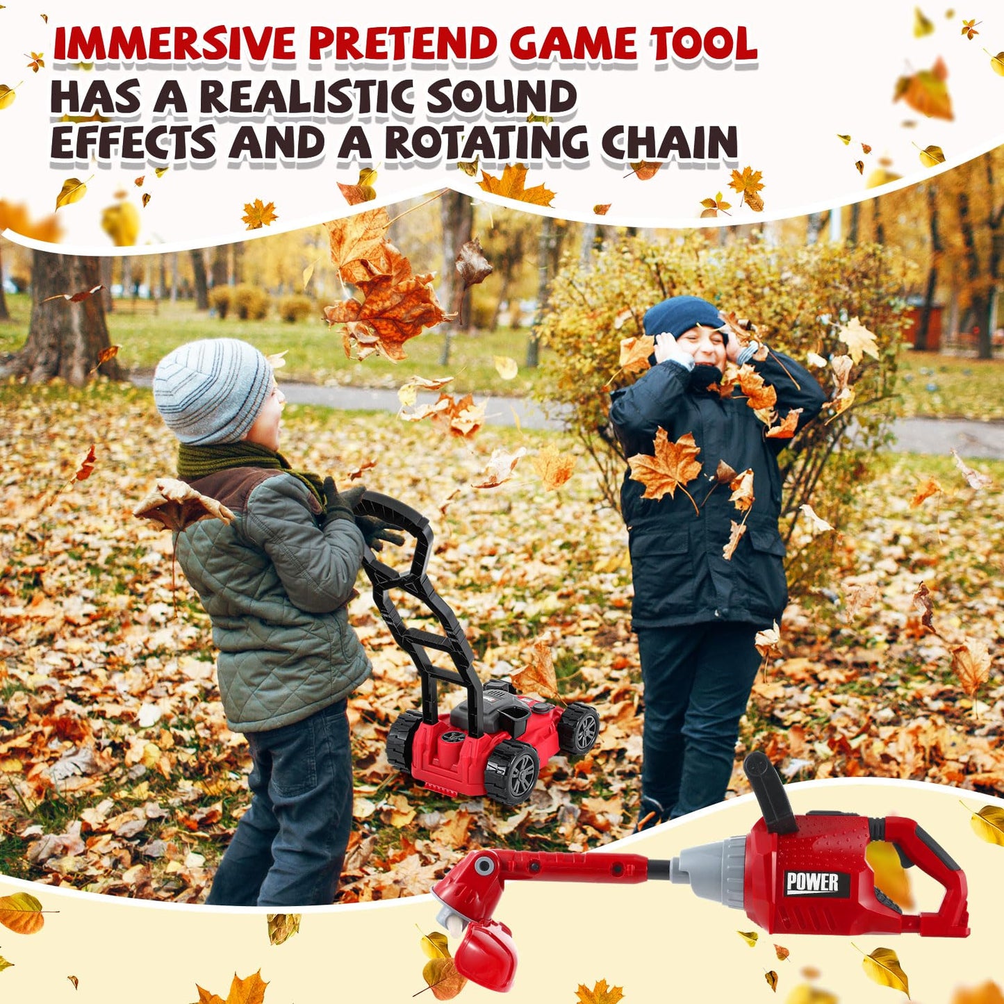 Arrowbash 2 Pcs Toy Gardening Tool Set for Kids Toy  Trimmer  Push Lawn Mower Battery Powered Gardening Tool Set with Lights and Sounds Gift for Boys Girls