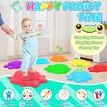 Kizjorya Stepping Stones For Kids, 12 Pcs Frog Non-Slip Balance Steps Stones Sensory Toys For Toddler Ages 3-5, Obstacle Course