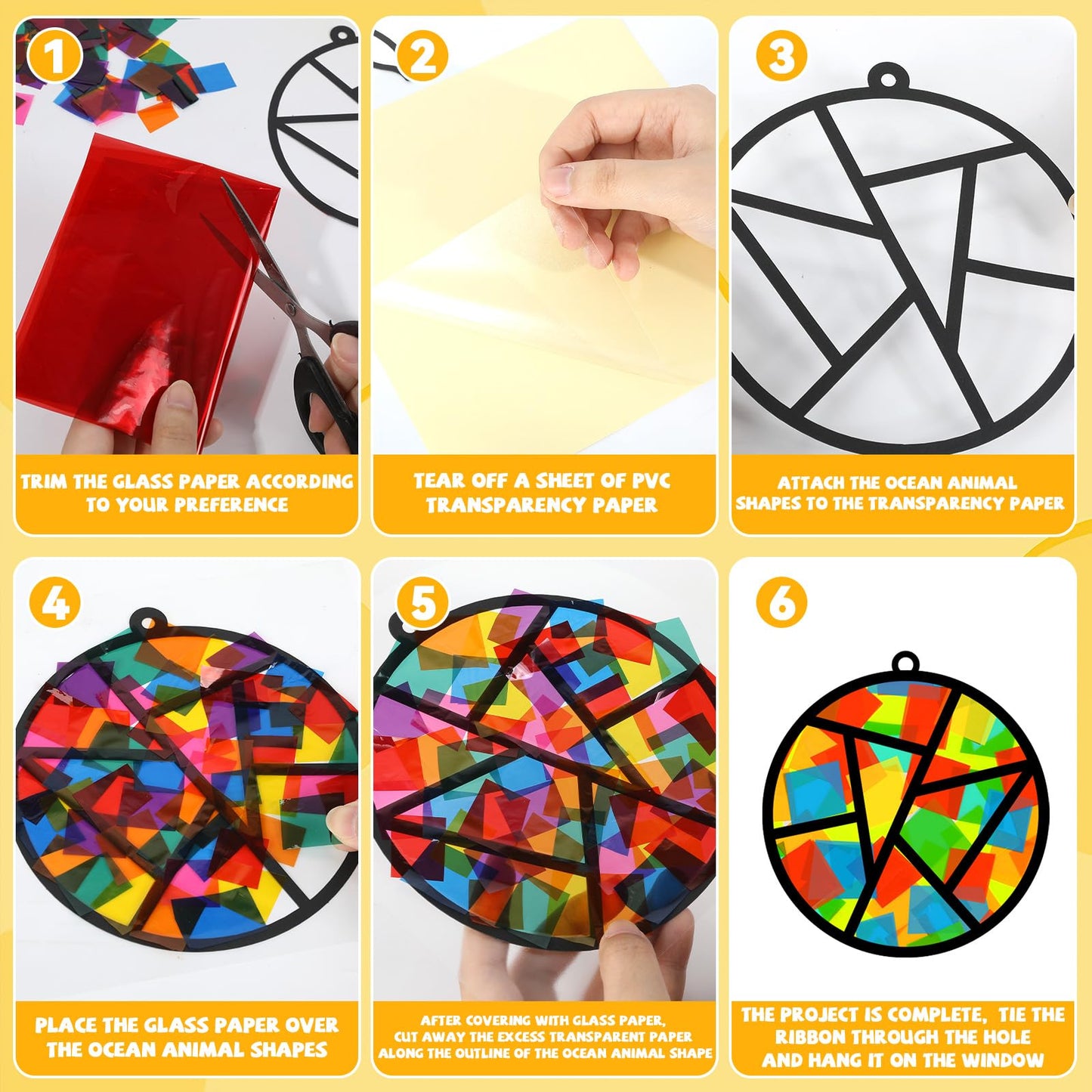 QOUBAI 32 Sets Back to School Geometric Recognition Suncatchers Craft DIY Window Stained Glass Effect Star Paper Crafts Home Sch