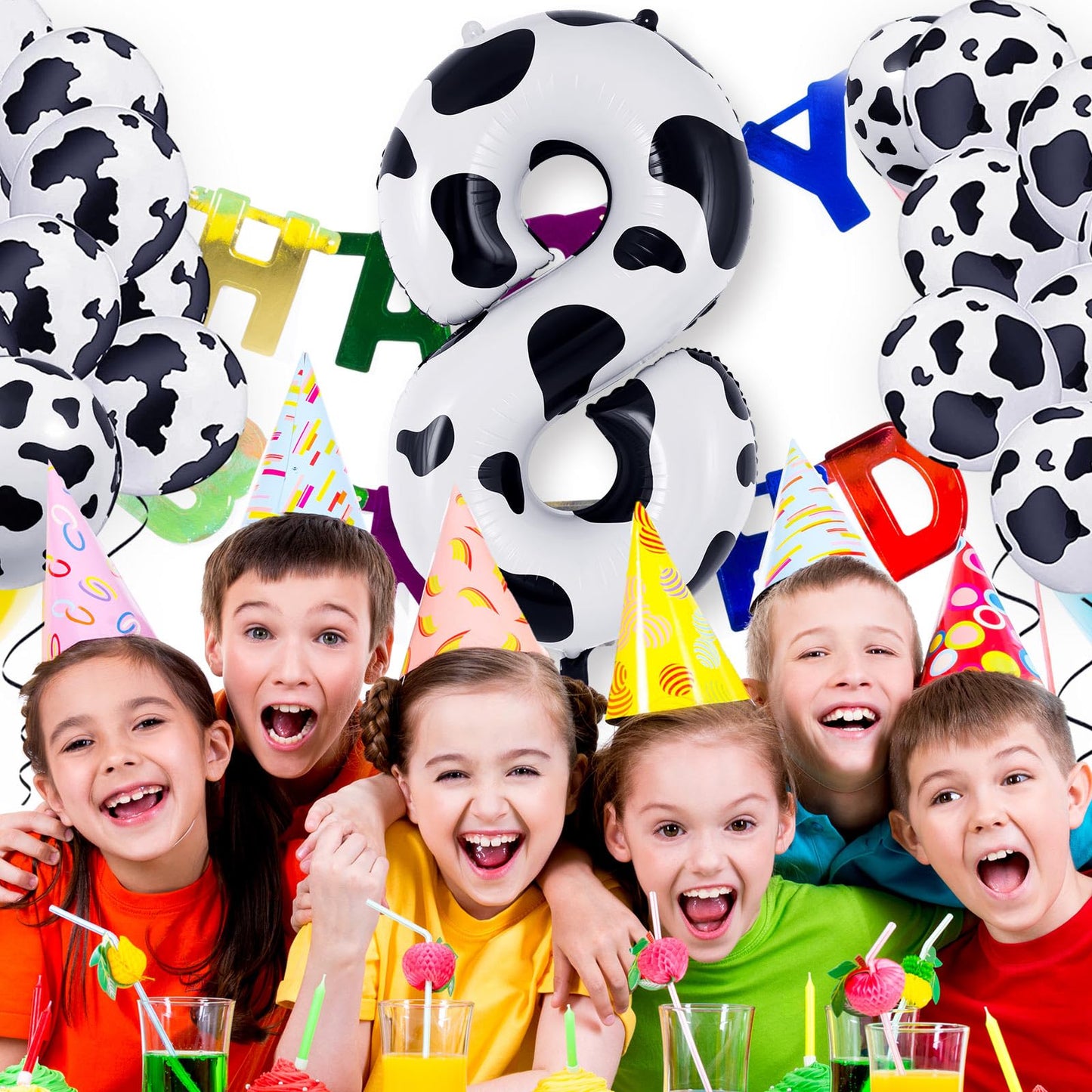 Cow Print Number 8 Balloon, Large 40 Inch Cow Number Birthday Balloons, Foil Mylar Number 8 Balloons For 8 Year Old Birthday Par