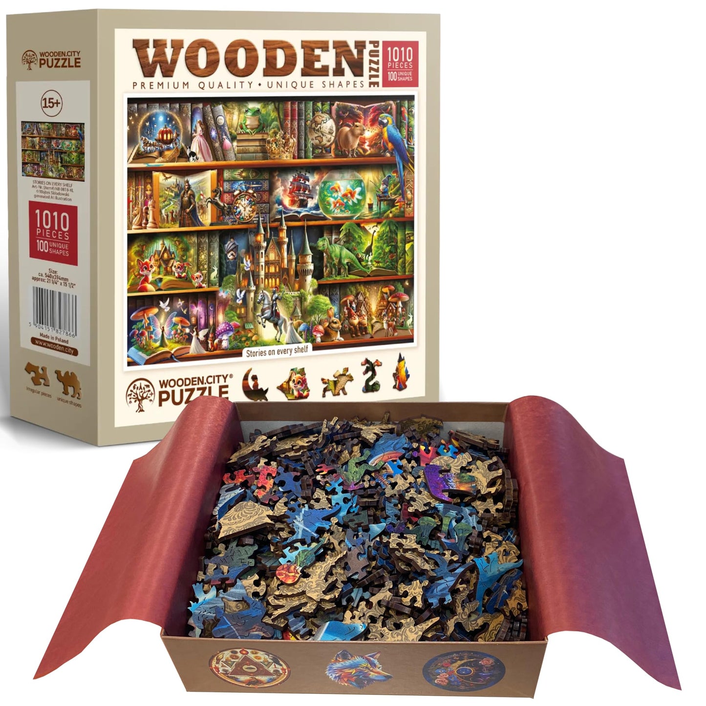 WOODEN.CITY Wooden Puzzles for mature-themeds 1000 Pieces - Stories on Every Shelf - Bookshelves Scene | Made in EU | Gift for Book Lovers | Size 21 25 x 15 5 in