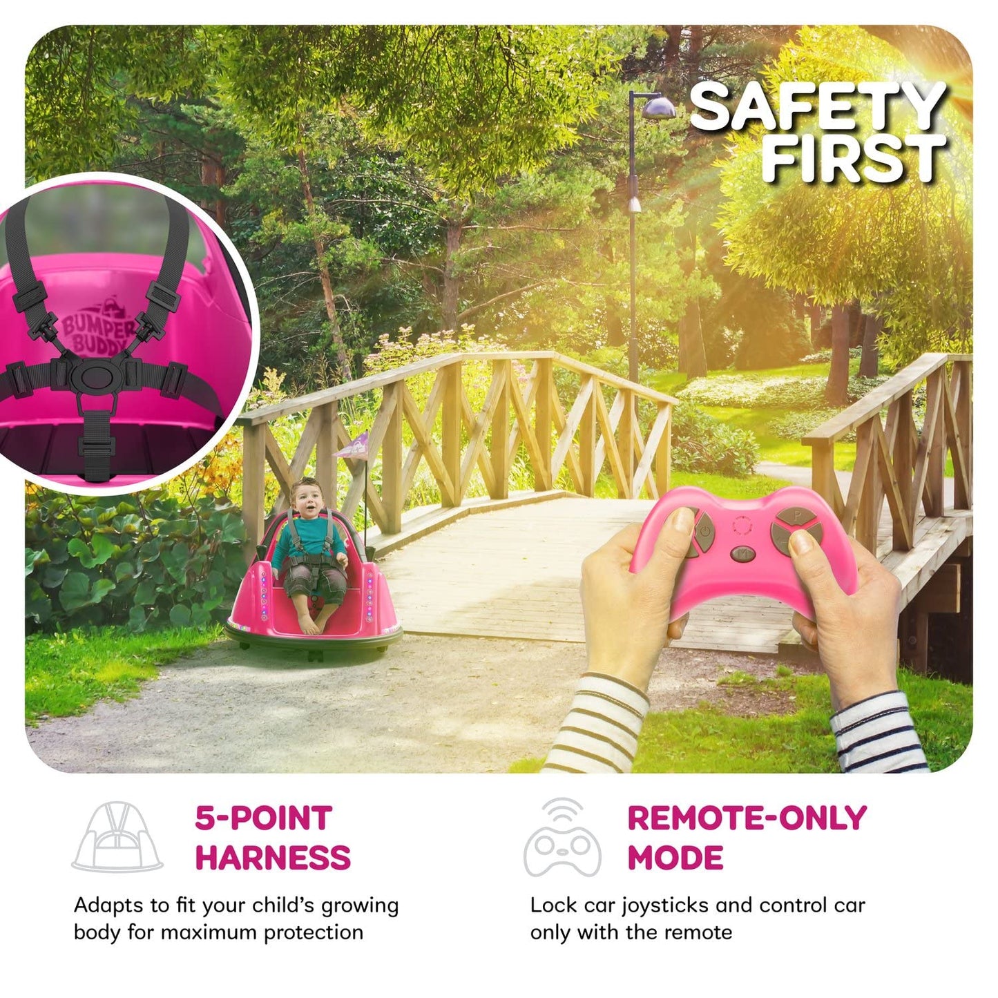 Bumper Buddy Ride On Electric Bumper Car For Kids & Toddlers, 12V 2-Speed, Ages 1 2 3 4 5 Year Old Girls - Remote Control, Baby Girl Riding Bumping Toy Gifts Cars - Toys Gift Toddler 12-18 Months Age