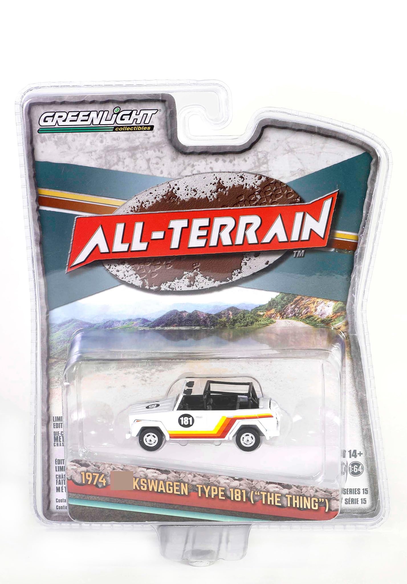 Greenlight 1:64 All-Terrain Series 15-1974 Thing (Type 181) #181 - White with Red, Orange and Yellow Stripes 35270-C [Shipping from Canada]-New Condition