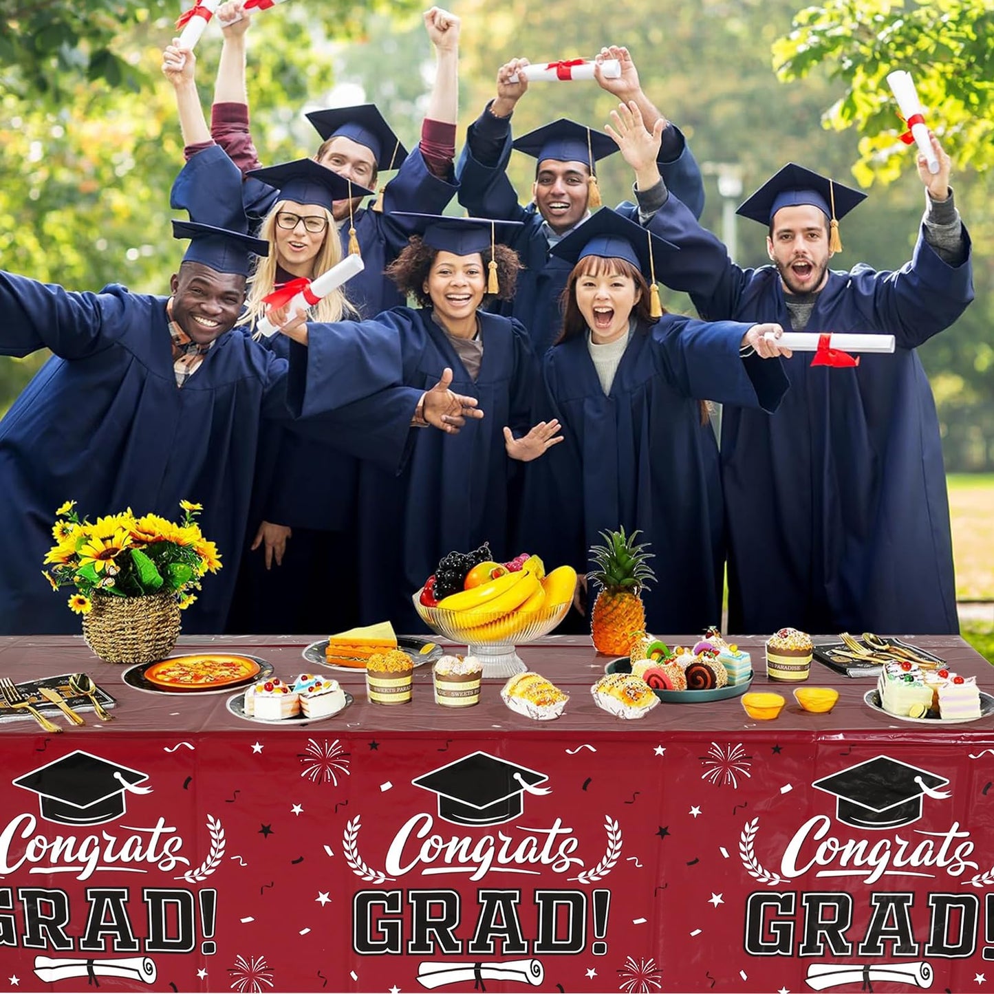 Graduation Decorations 2025 - 3 PCS Maroon Graduation Tablecloths,Plastic Disposable Smoked Red Congrats Grad Table Cover for Co