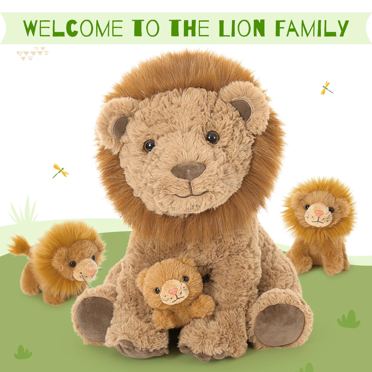 Karister Lion Stuffed Animal Set - Plush Mother Lion with 3 Baby Lions, Cute Lion Design, Perfect Gift for Kids, Model W524_1_45