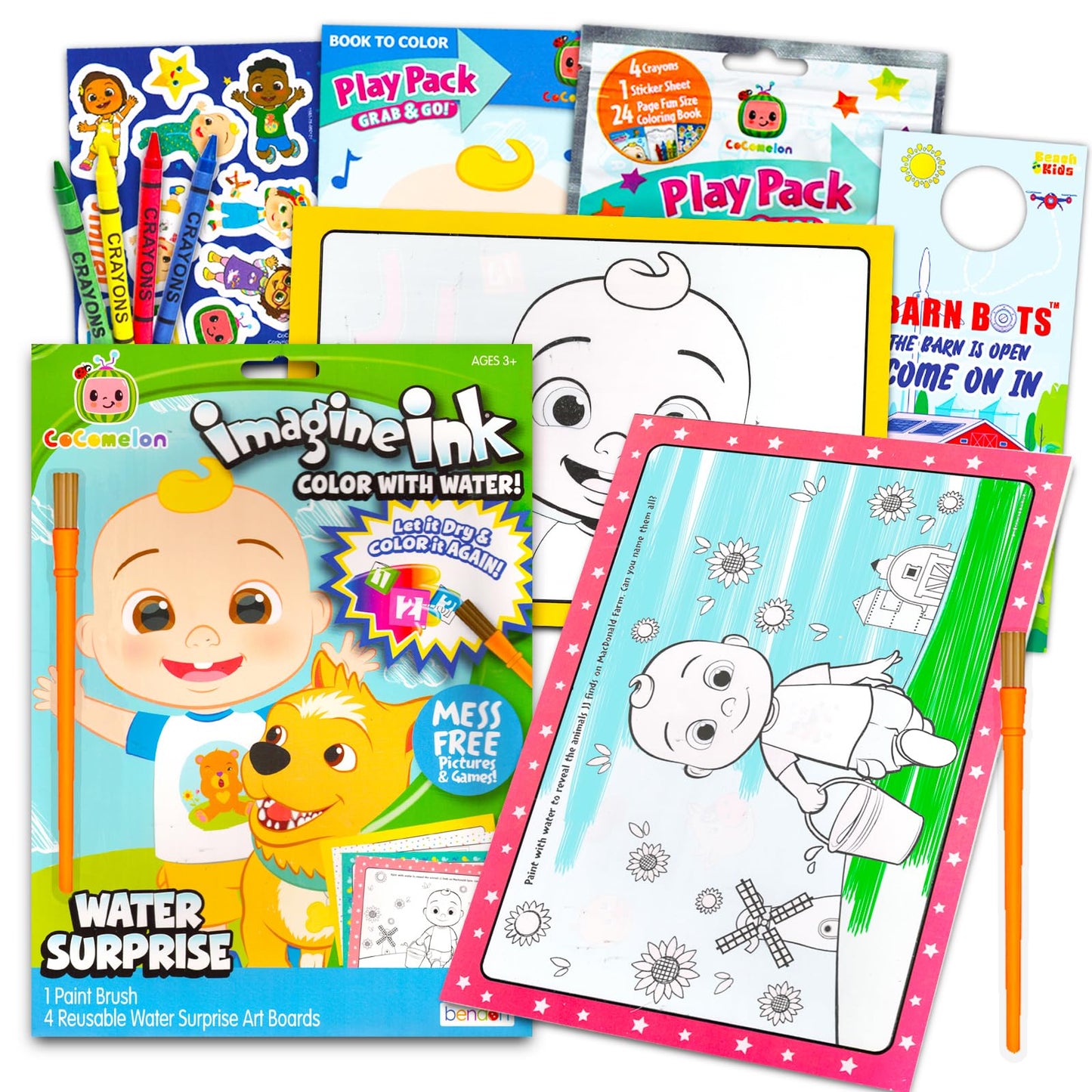 Cocomelon Paint with Water Set for Kids Toddlers Bundle ~ Reusable Mess Free Imagine Ink Book with Water Surprise Brush with Min