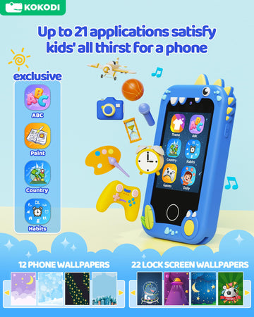 KOKODI Kids Smart Phone Toys, Touchscreen HD Dual Camera Cell Phone for Kids, Birthday Gifts Dinosaur Toddler Play Phone for Boy