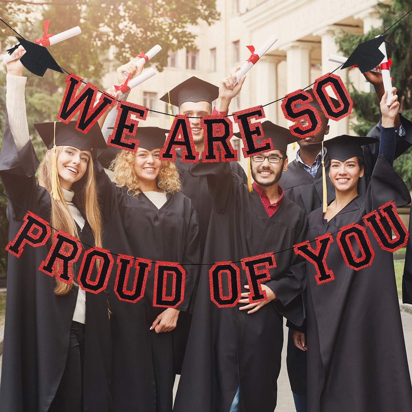 2025 Graduation Banner Party Decorations Red and Black, We are So Proud of You Congratulations Banner for High School College Re