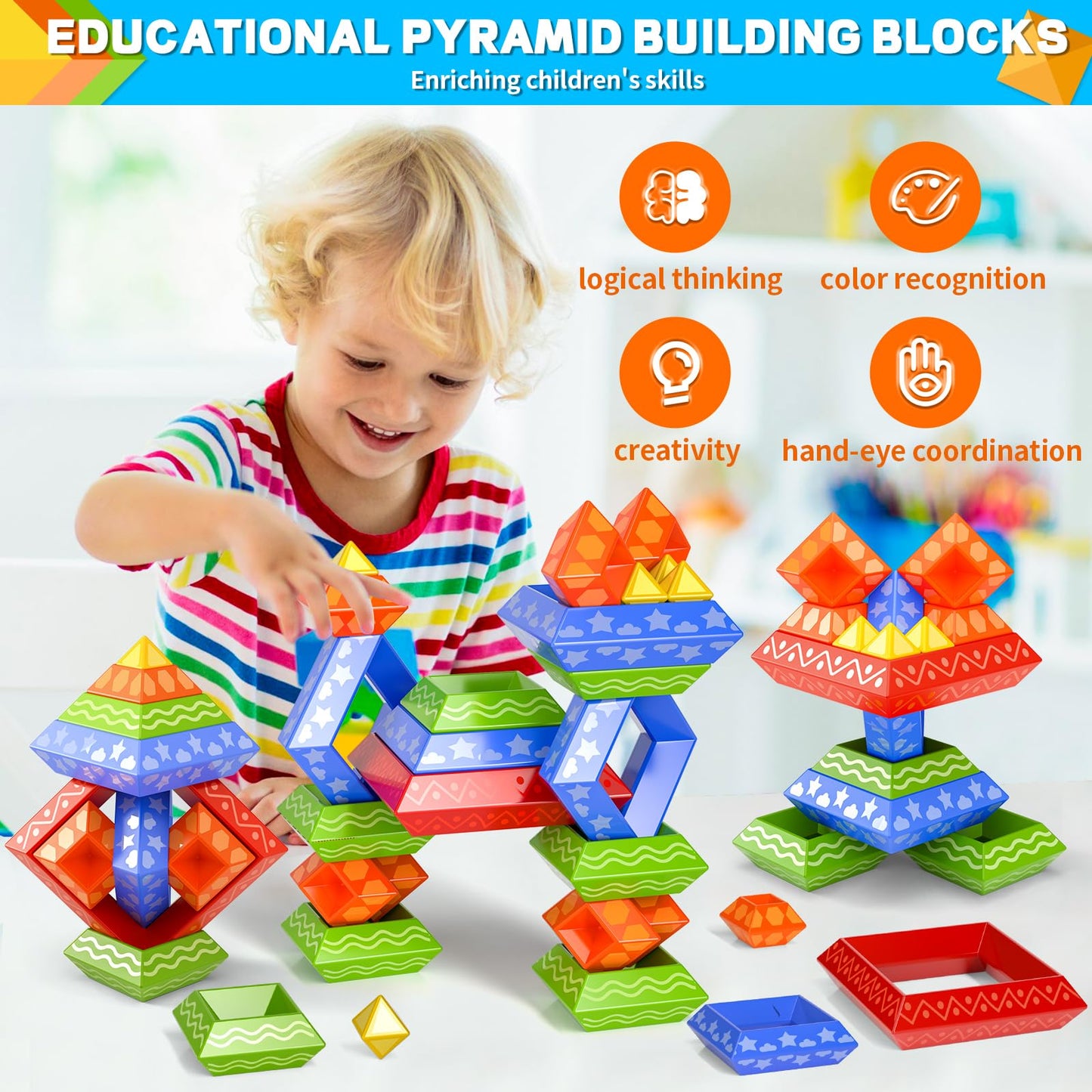 Doloowee Montessori Toys For Toddler1-3 3-5,60 Pcs Stacking Building Toys Blocks Preschool Learning Activities Stem For Boys Gir