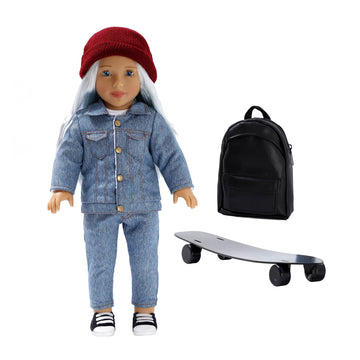 Dollfun World Girls 18 Inch Fashion Doll Set Katie(Australia) Fashion Dress Up Doll With Hair For Styling, Clothes, Shoes And Accessories. Silver Blonde Hair And Blue Eyes, Caucasian