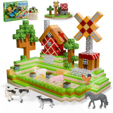 Dulsaera Magnetic Blocks 110Pcs With 6 Animal Toys, Mine Farm Building Blocks Set, Toys For Boys & Girls Age 4-6, 6-8, Stem Mont