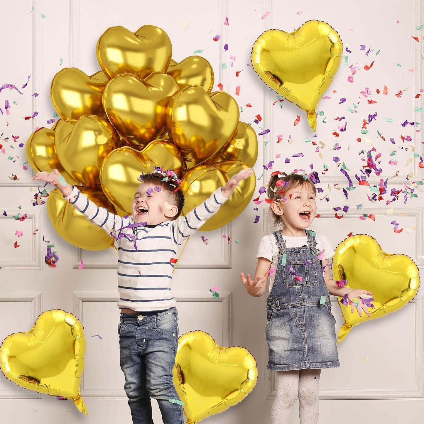 12 Pcs Heart Balloons, 18 inch Gold Heart Shaped Balloons, Big Heart Helium Balloons, Heart Love Foil Balloons for Wedding Baby