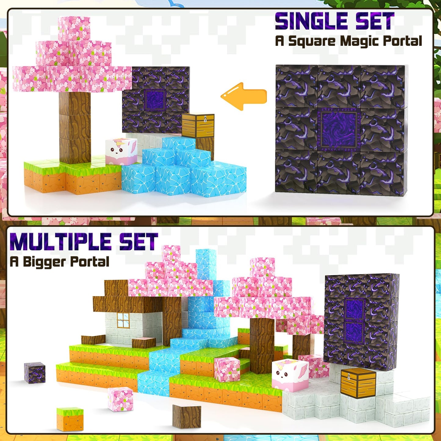Magnetic Blocks - Build Mine Magnet World Cherry Blossom Set, Magnetic Tiles Building Stem Toys For Boys & Girl Kids Toddler Toys For 3+ Years Old