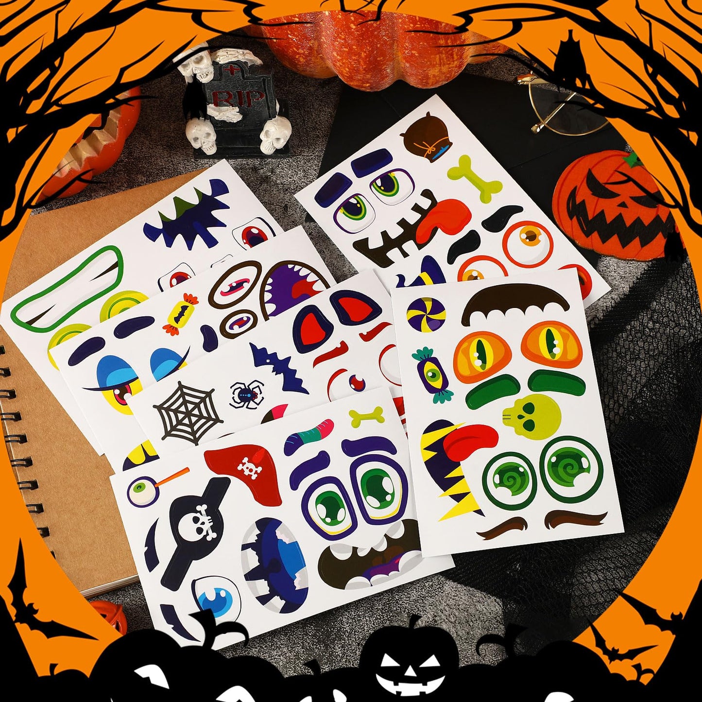 DECYOOL 96 Pieces Halloween Pumpkin Decorating Stickers Mini Pumpkin Face Stickers Make Your Own Small Pumpkin Stickers for Hall