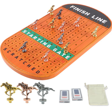 Jyquorp 21 Inches Horse Race Board Game Racing Game Solid Wood With 11 Luxurious Durable Classic Metal Horses With 4 Dice And 2
