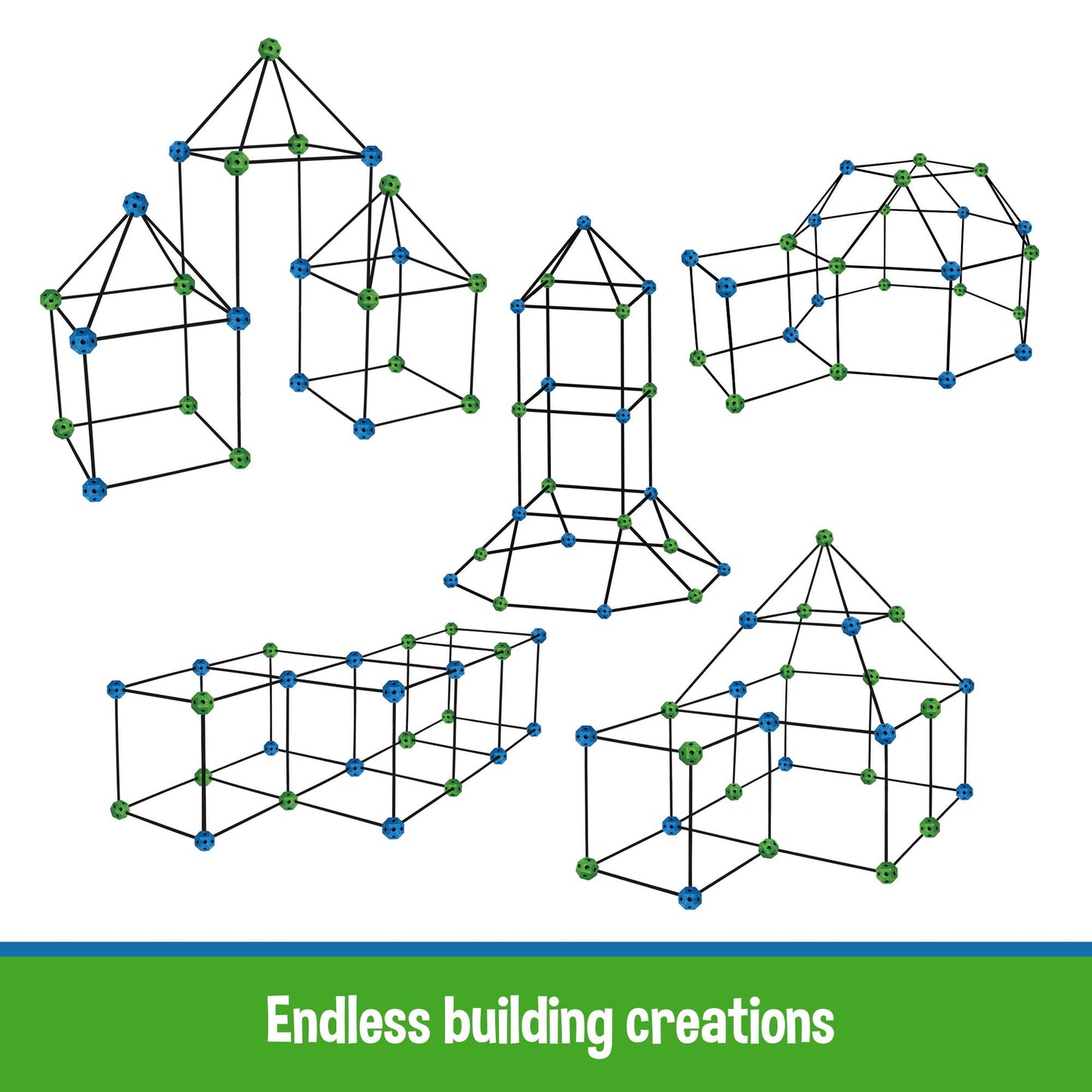 Matchaccino Construction Fort Building Kit - 85 Pieces With Storage Bag - Blue And Green Stem Building Kit Gift For Kids…