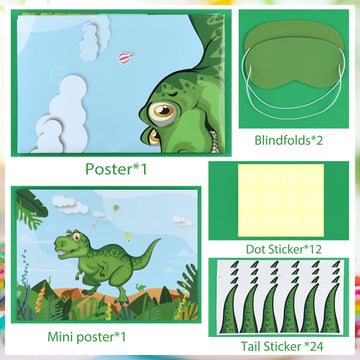 Neburora Pin The Tail On The Dinosaur With 24 Pcs Tails, Dinosaur Theme Party Games Dino Birthday Christmas Party Supplies