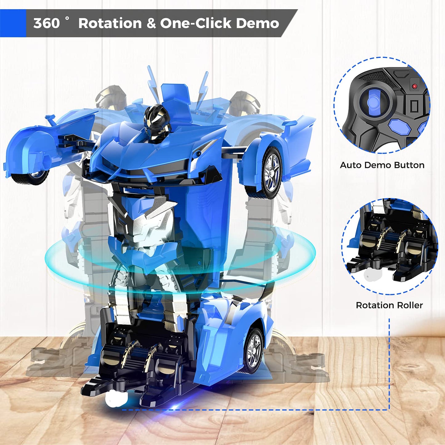 Desuccus Remote Control Car, Transform Robot RC Car for Kids, 2.4Ghz 1:18 Scale Model Racing Car with One-Button Deformation, 36