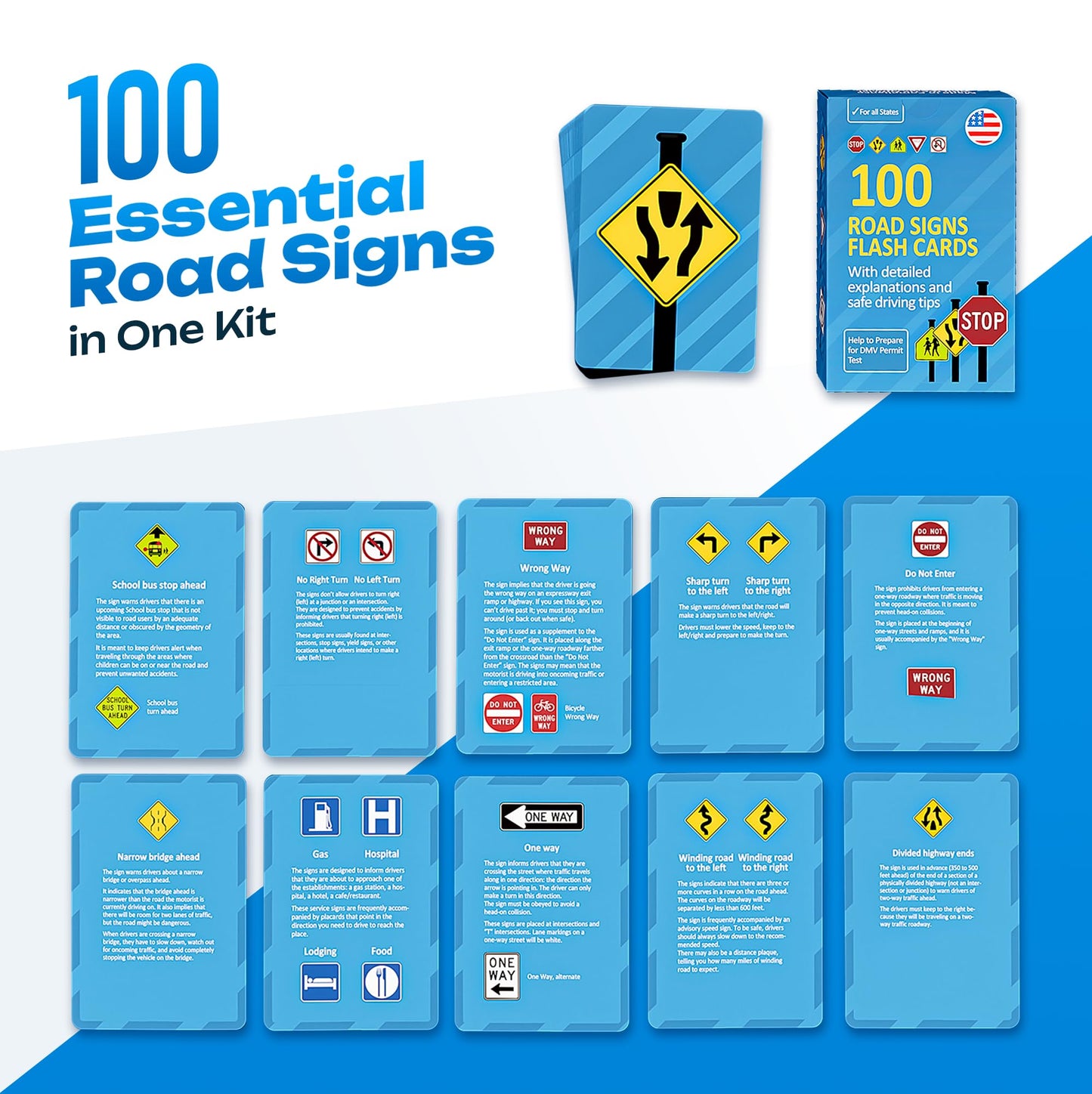 WELL BALANCED Road Signs Flash Cards - DMV Permit Test - Medium Size - Paper