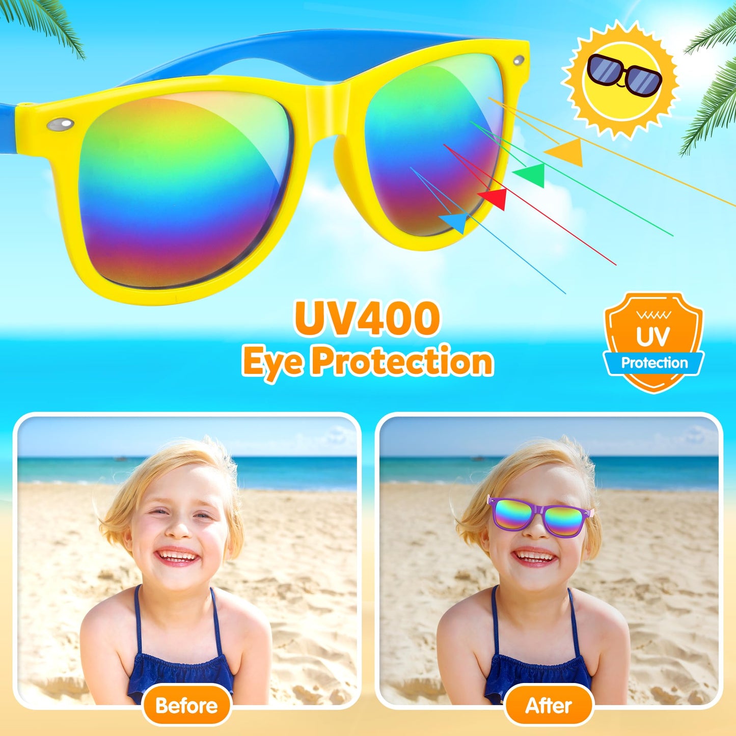 Mocoosy 24 Pack Kids Sunglasses Bulk, Neon Retro Sunglasses With Uv400 Protection, Summer Pool Party Favors Beach Luau Graduation Party Supplies Birthday Goody Bag Stuffers For Boys Girls Age 4-8 8-12