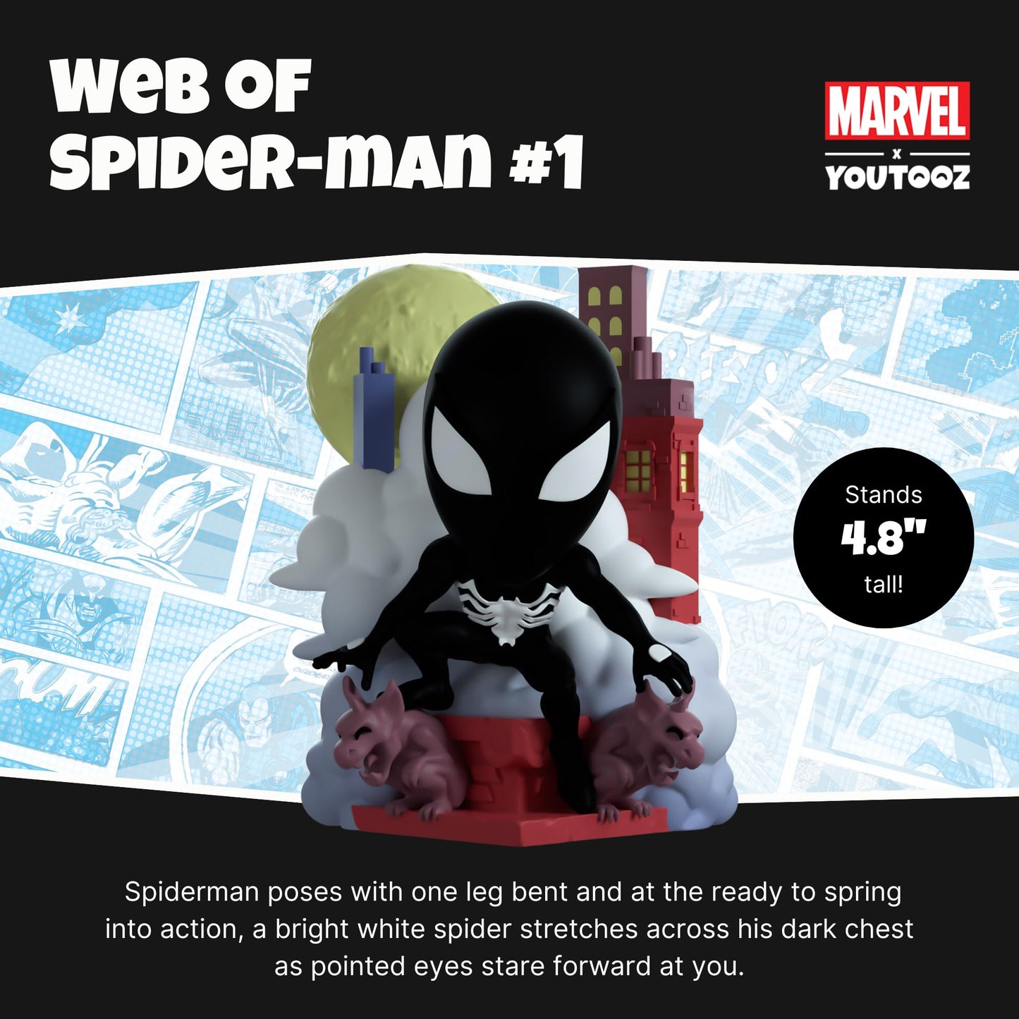 Youtooz Marvel Collection Web Of Spiderman #1 4.8 Inch Vinyl Figure, Collectible Symbiote Spiderman Action Figure, Symbiote Spid