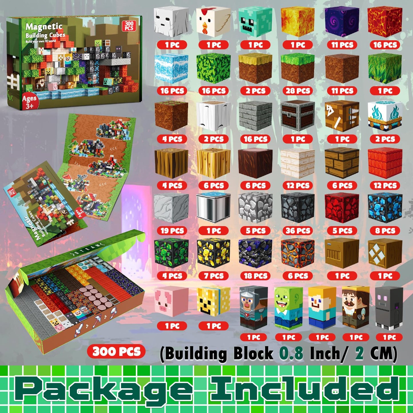 GraceDuck 300 PCS Magnetic Blocks - Magnetic Building Blocks, Stacking Magnets for Kids, Sensory Toy for STEM Montessori Sensory