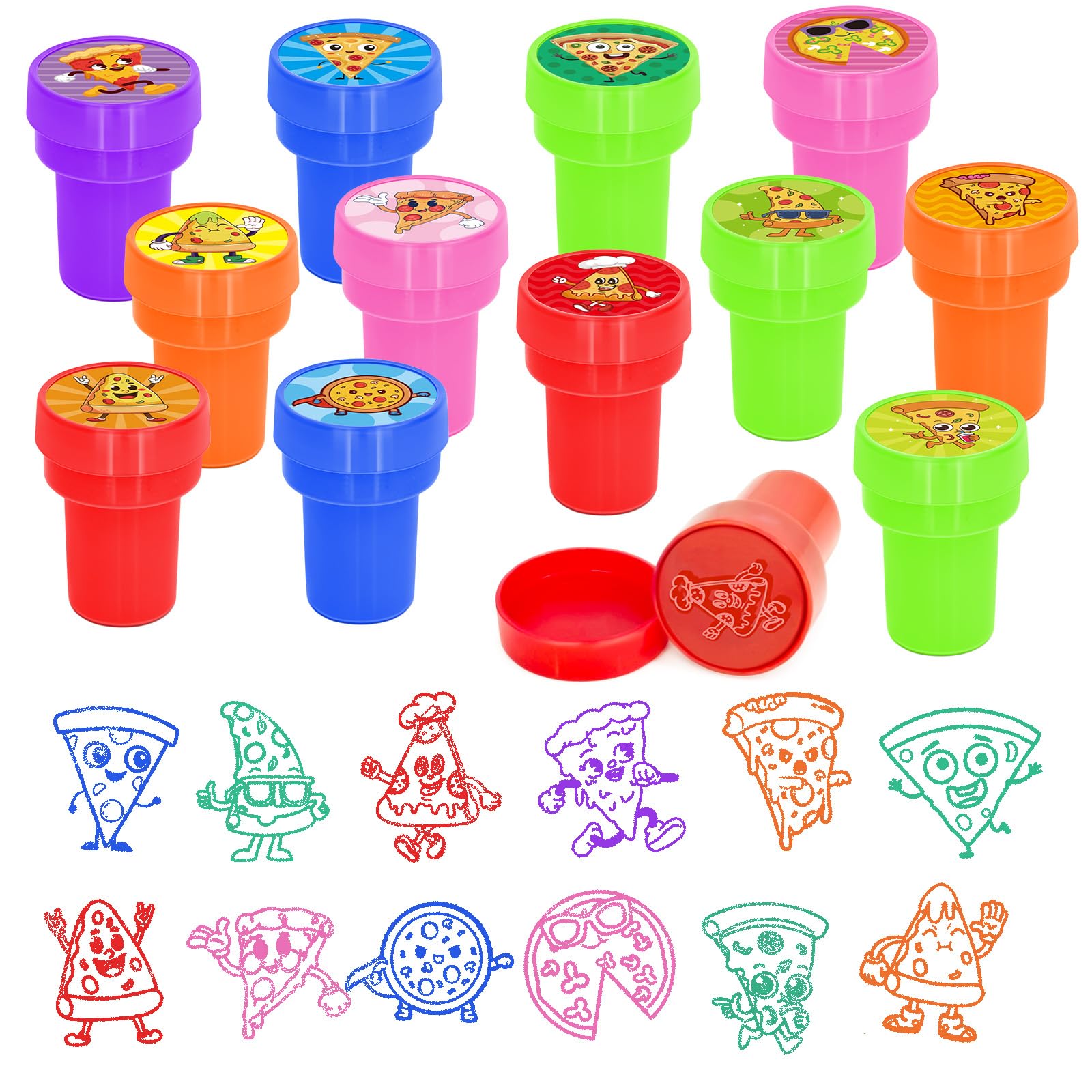 Cinrobiye 24 Pcs Pizza Party Stampers for Boys Girls,Pizza Birthday Favors, Food Themed Party Goodie Bag Fillers, Classroom Rewa