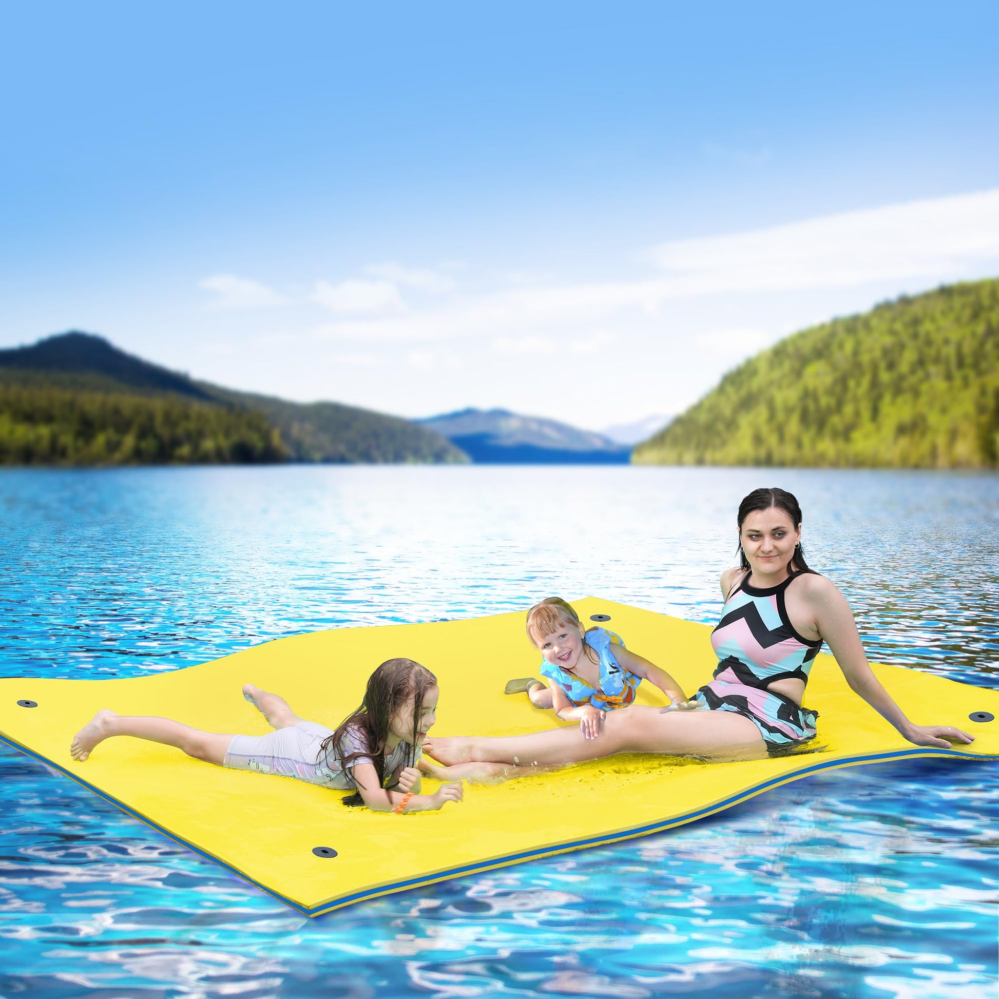 Warmounts Floating Water Mat, 9' X 6' Lily Pad Floating Mat, 3-Layer Tear-Resistant Xpe Foam Water Mat With 2 16.4'' Bungee Teth