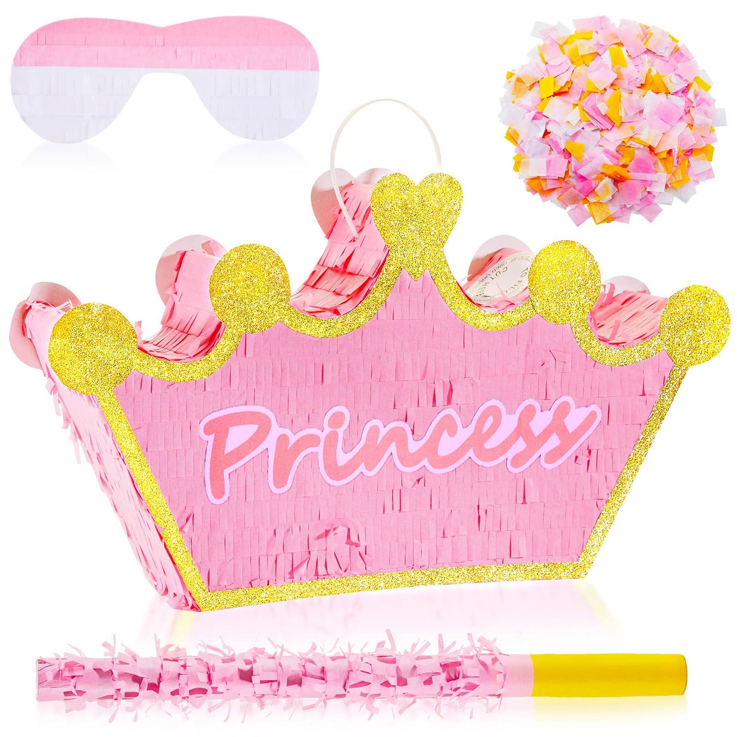Lewtemi Pink Princess Piñata For Girls With Stick Blindfold And Confetti Crown Piñata For Princess Party Decorations, Photo Prop, Birthday, Funny Anniversary