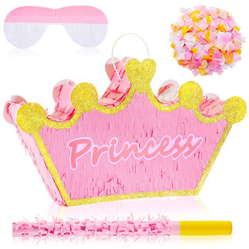 Lewtemi Pink Princess Piñata For Girls With Stick Blindfold And Confetti Crown Piñata For Princess Party Decorations, Photo Prop, Birthday, Funny Anniversary