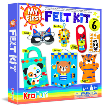 Krafun My First Felt Kit Animal Craft Kit For Kids And Toddlers, Boys And Girls Age 3-8 Years Old, Include 6 Diy Handmade Arts And Crafts Projects, Activities Supplies Box Preschool Creative Toys