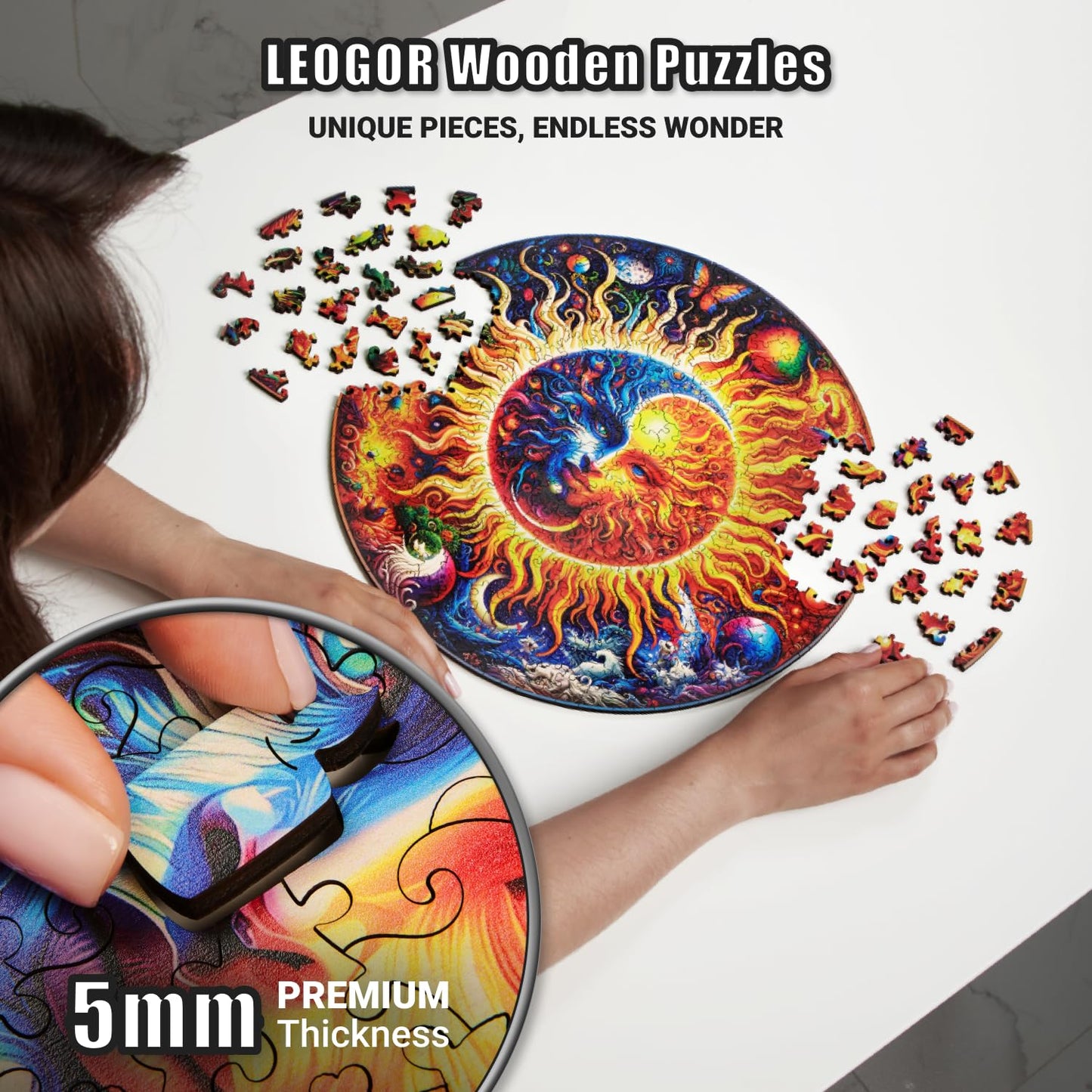 Galactic Enigma - 350 Piece Wooden Puzzles for mature-themeds - 14.9 x 14.9 in - Extra-Thick 5 mm Wood Puzzle  Hand-Shaped Pieces  Round Mosaic Design - enhanced Gift for Puzzle Lovers by LEOGOR