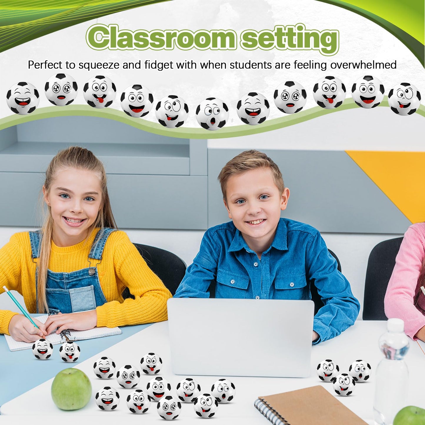 Arrowbash 24 Pcs Mini Face Soccer Stress Balls for Boys Girls Fidget Toys Bulk Foam Balls for Stress and Anxiety Relief Balls fo