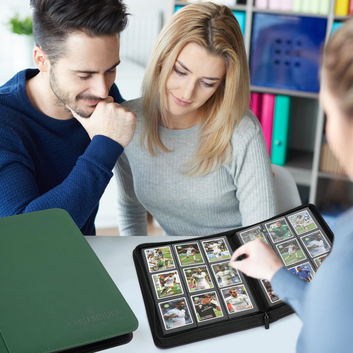 9 Pockets Card Binder enhanced Zip Trading Card Binder 540 Double Sided Pocket PU Collection Binder  Collector Album  Card Folder for MTG  TCG  Business Cards.(Blackish Green)