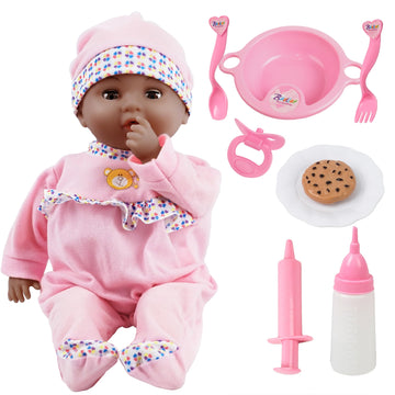 Toy Choi'S Interactive Baby Doll Pink - 16 Inch Crying Talking Feeding Dolls With Different Sounds And Accessories, Pretend Play Preschool Toys For 2 3 4 5+ Year Old Girls Boys Gift, Black Doll