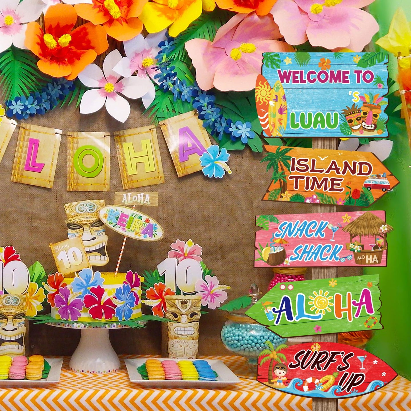 20 Pieces Luau Party Decorations Hawaiian Party Welcome Sign Summer Tropical Party Direction Signs for Fiesta Hawaiian Luau Tiki
