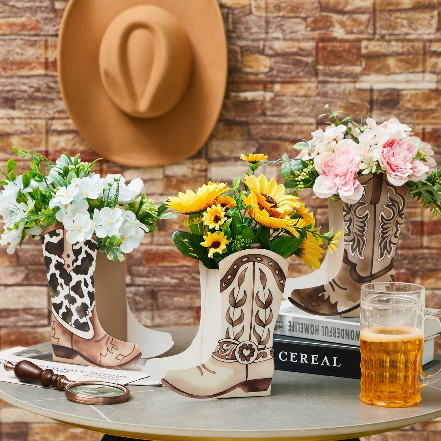 Memorywuu Boot Shape Gift Boxes - 12 Set Western Cowboy Cow Centerpieces for Party Decoration, Rodeo, Birthday, Baby Shower