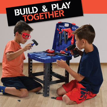Play22 Kids Tool Set Bench 76 Pc - Toddler Tool Bench Set with Electronic Play Drill - Stem Educational Toy Pretend Play Constru