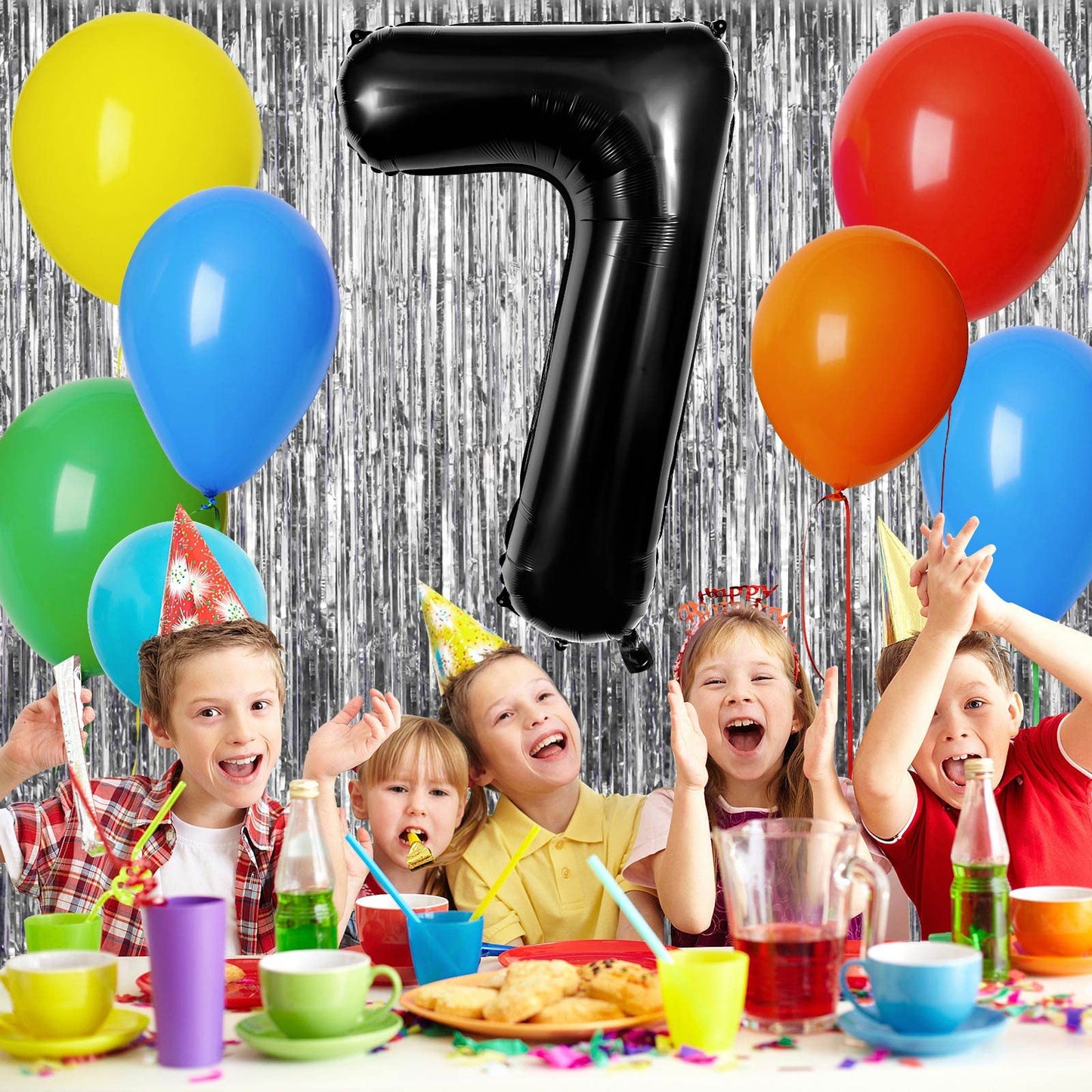 Large Black Number 7 Balloons, 40 Inch Foil Balloons, Giant Number Balloons For Women/Men Birthday Party Anniversary Celebration