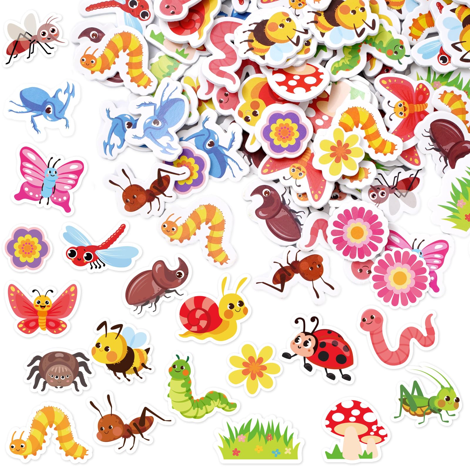 JarThenaAMCS 300Pcs Spring Insect Foam Stickers Cute Cartoon Flower Butterfly Bee Ant Decals Self-Adhesive Stickers for Summer A