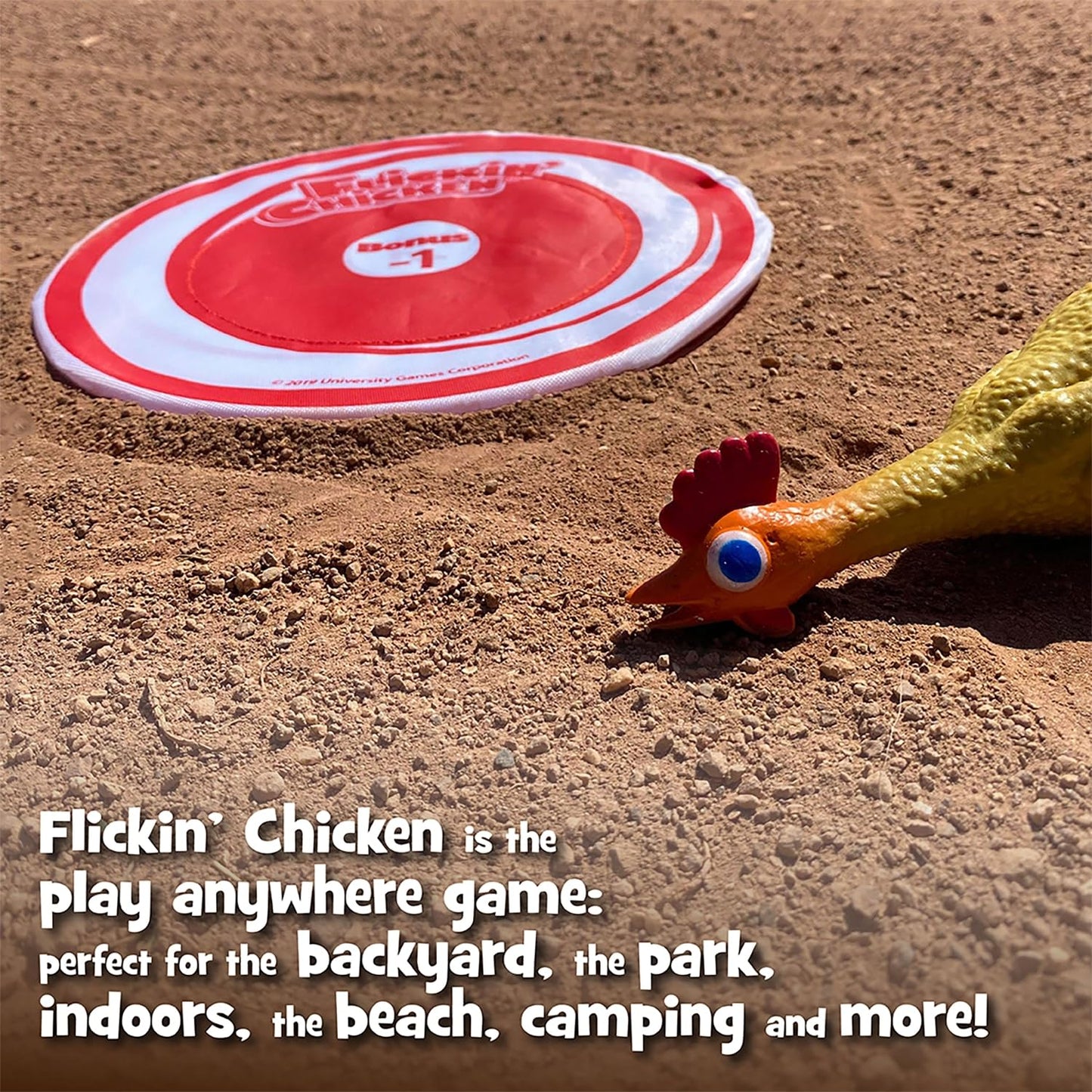 University Games Flickin Chicken Indoor/Outdoor Toss Game, 26.81 cu in, Cardboard, Ages 6+, 2+ Players, Model 01057