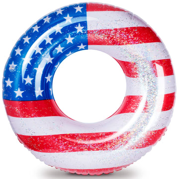 Zhanmai Patriotic Inflatable Pool Float Tube Cool Usa Flag Design Water Swimming Ring Floaties Inflatable Tube Pool Tubes Water 