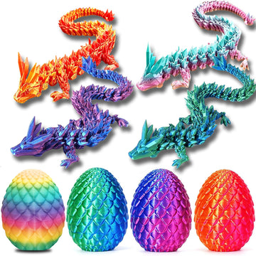 Qxbuhe 4pcs 3D Printed Dragon Egg ,3D Dragon Flexible Joints Toys, 3D Printed Animals Exquisite Cute Pet Toy, 3D Printed Articul