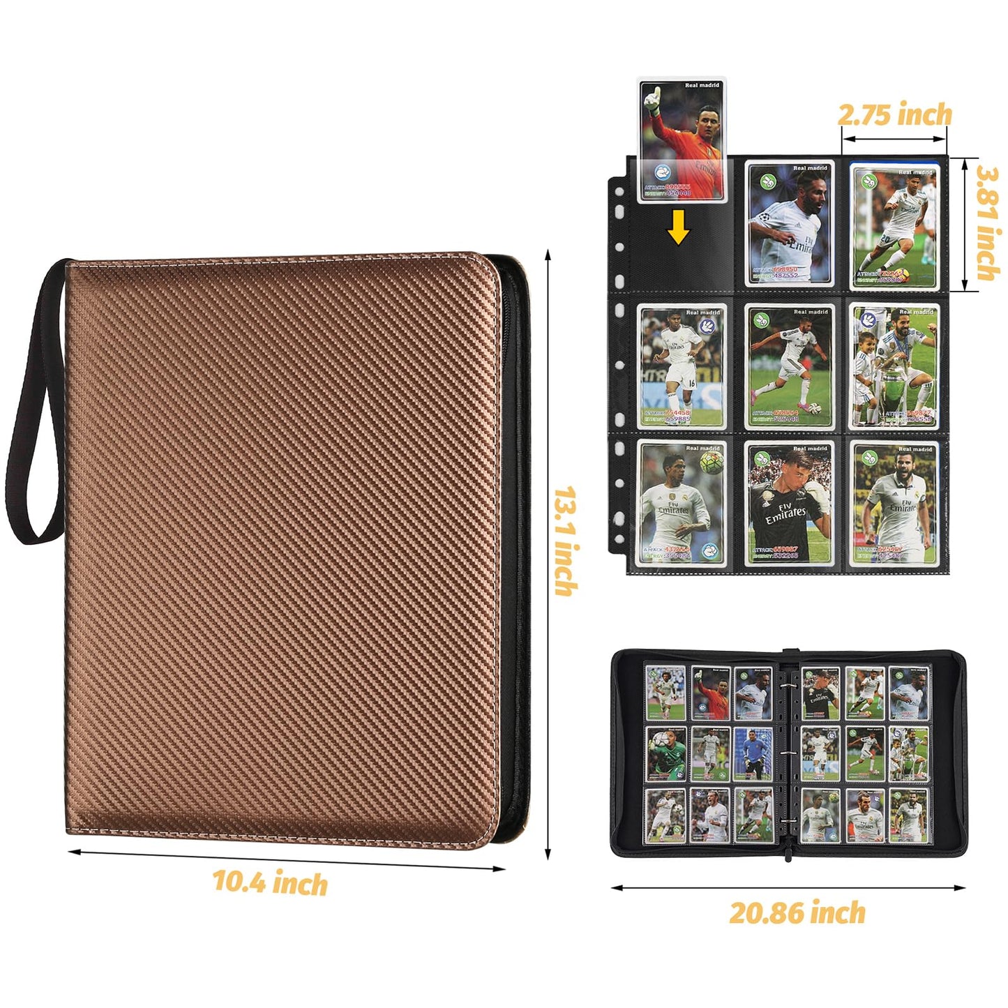 GERMUN 9 Pocket Card Binder  enhanced Zip Trading Card Binder  720 Double Sided Pocket PU Card Collection Binder  Collector Card Album  Card Folder for MTG  TCG  Sports Cards  Game Cards (Brown)