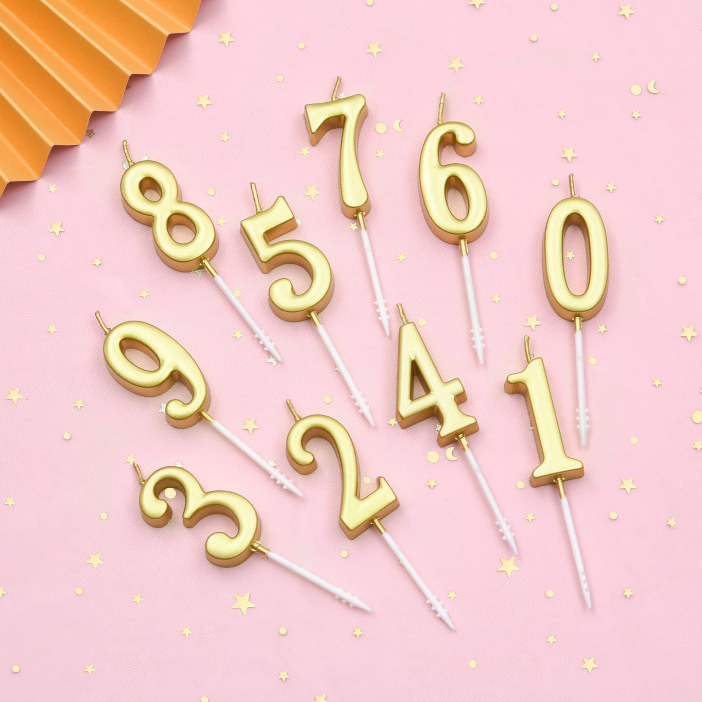 PHD CAKE Gold Numeral Birthday Candles Set of 10, Glitter Cake Toppers for Birthdays, Weddings, Anniversaries, 11cm Synthetic Wax