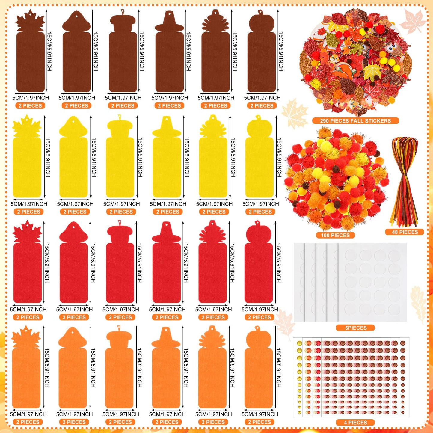 Resholder 48 Sets Thanksgiving Bookmark Crafts Kits 490 Pcs DIY Turkey Felt Decorations Art Bulk Fall Pumpkin Maple Leaf Craft K