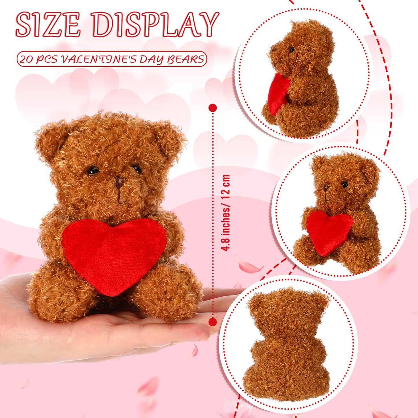 Liliful 20 Pcs Valentine Animals Bear With Heart Mini Valentine'S Day Stuffed Animals Bulk Plush Animals For Valentine'S Day Plu