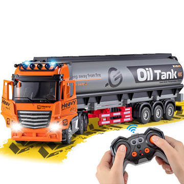 9 Channel Rc Semi Truck With Trailer Metal Cab, 2.4Ghz Remote Control Oil Tanker Truck With Lights And Sounds, Birthday Gift For