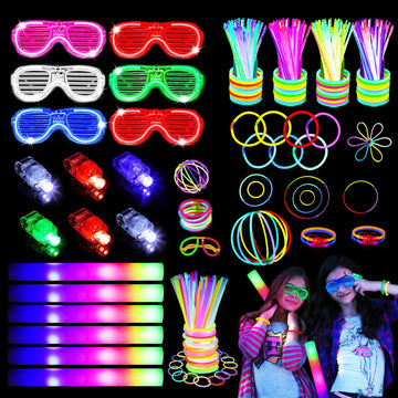 131 Pcs Glow In The Dark Party Supplies, Light Up Party Favors With 6 Foam Glow Sticks, 6 Led Glasses, 6 Finger Lights, 100 Glow