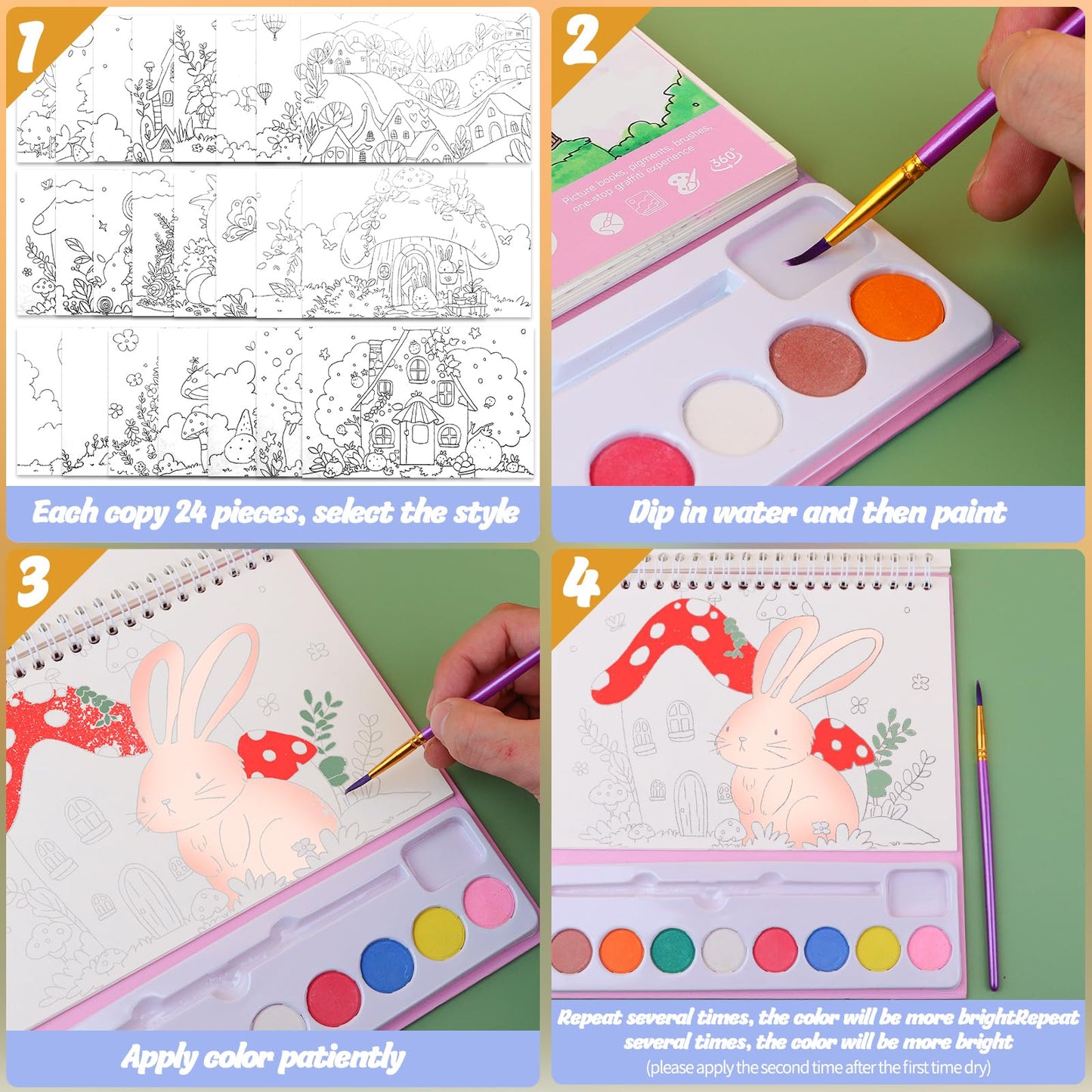Watercolor Coloring Books for Kids Watercolor Paint Book water color paint sets for kids coloring books for kids ages 4-8 Water